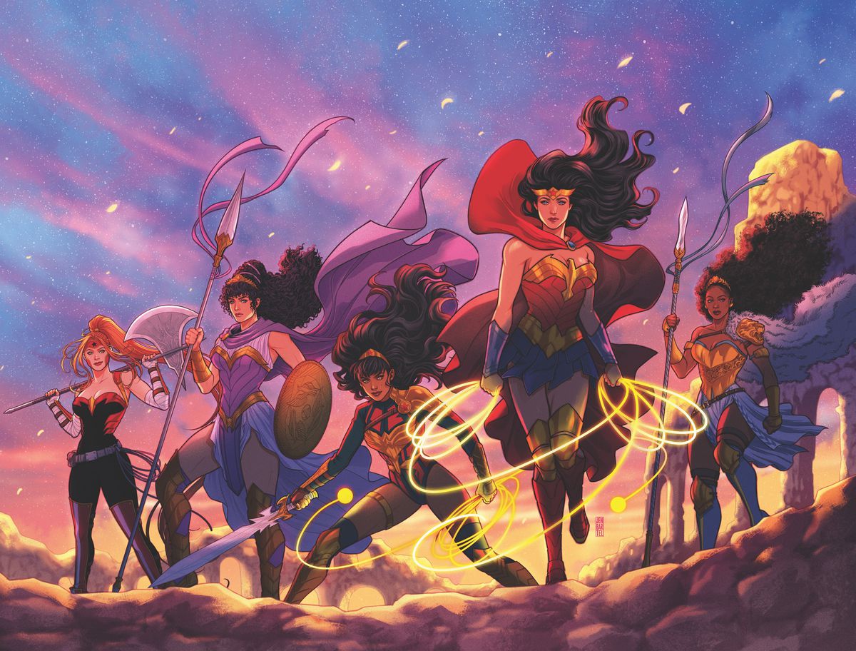 Wonder Woman, Nubia, Yara Flor and other queens from Themyscira in promo art for Trial of the Amazons. 