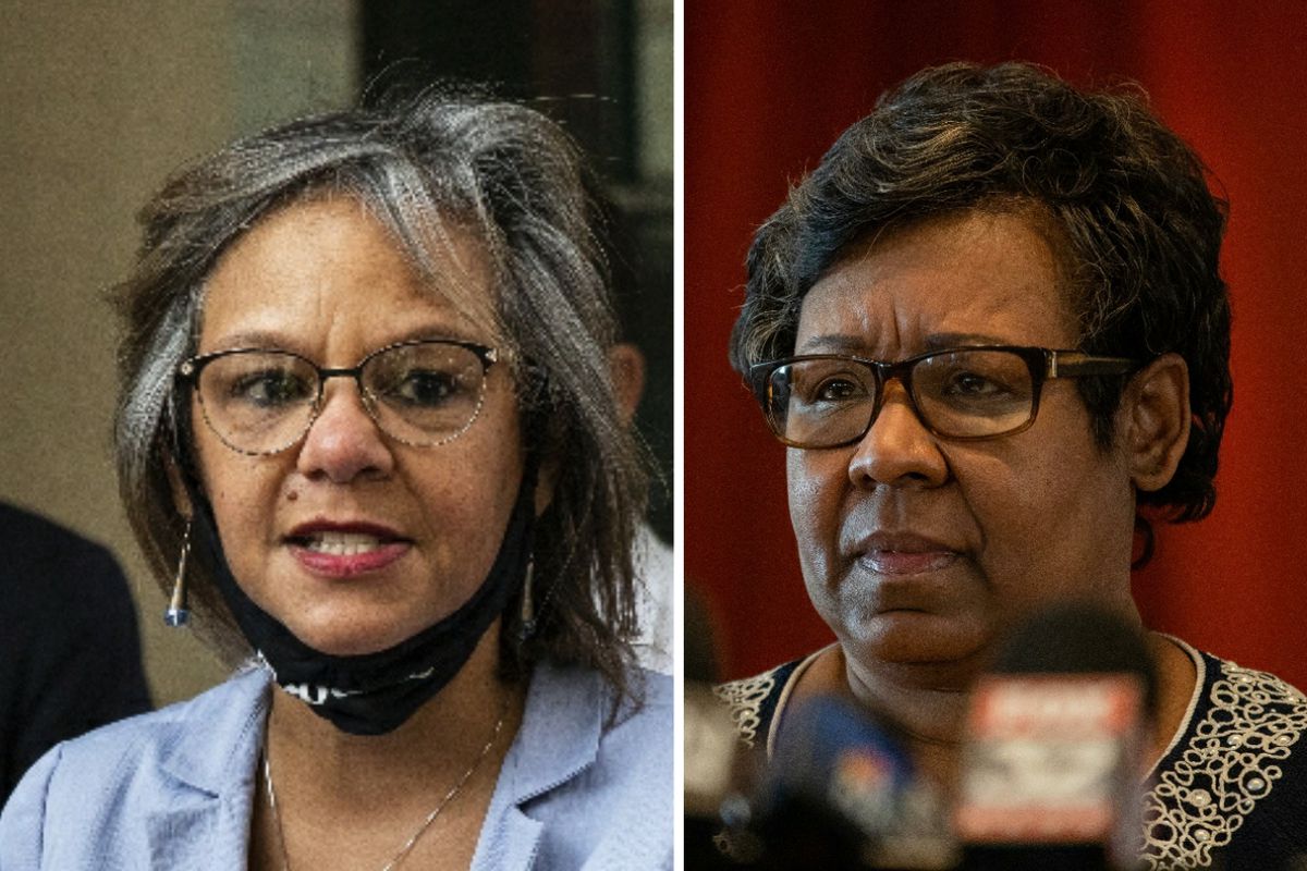 U.S. Rep. Robin Kelly, left, last August; Ald. Michelle Harris (8th), right, in February.