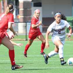 The Boston University Terriers take on the UConn Huskies in a women’s college soccer game at Dillon Stadium in Hartford, CT on September 8, 2019.