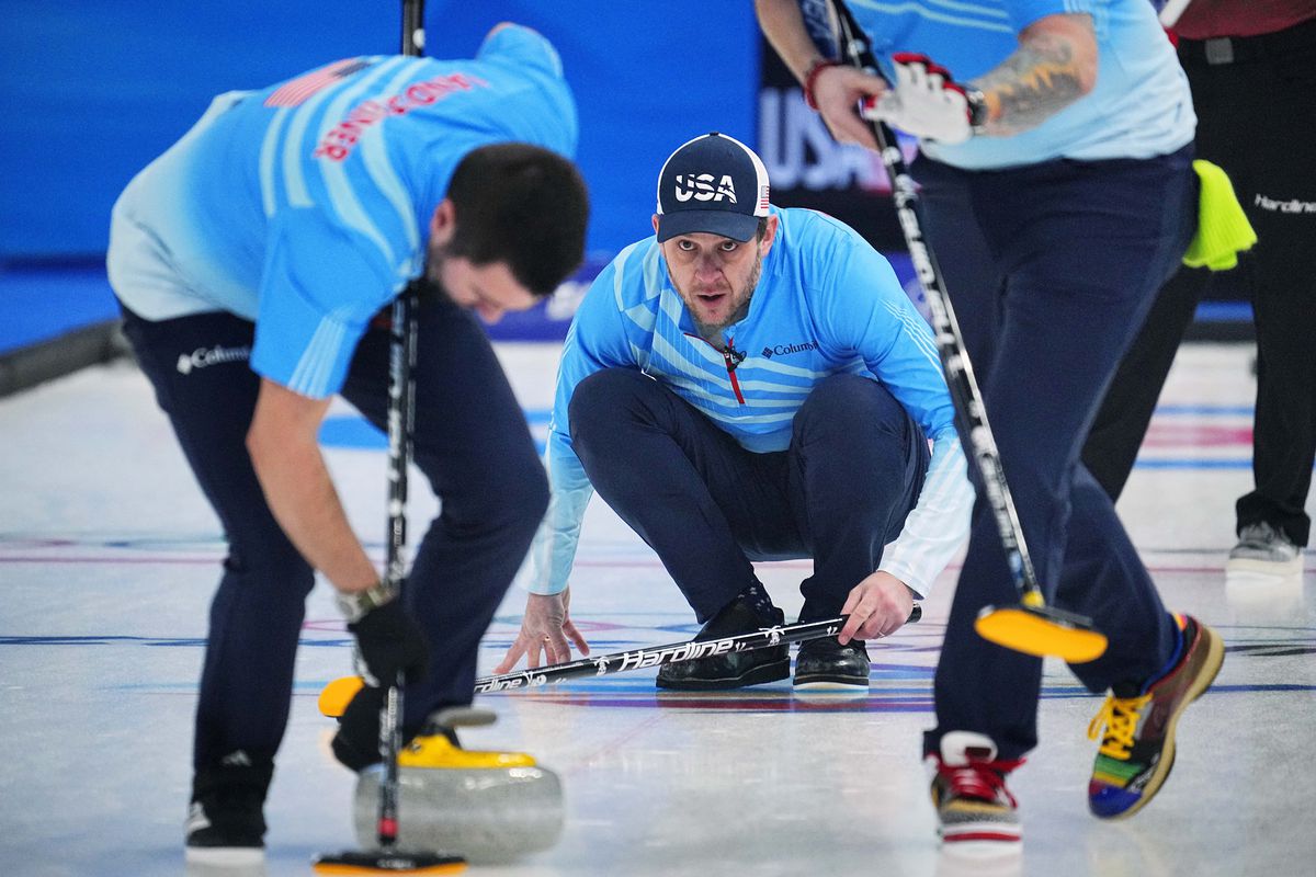 John Shuster (USA) in men s curling round robin play during the Beijing 2022 Olympic Winter Games at National Aquatics Center.