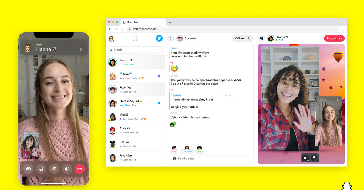 Snapchat trae chat y llamadas a la web para suscriptores pagos