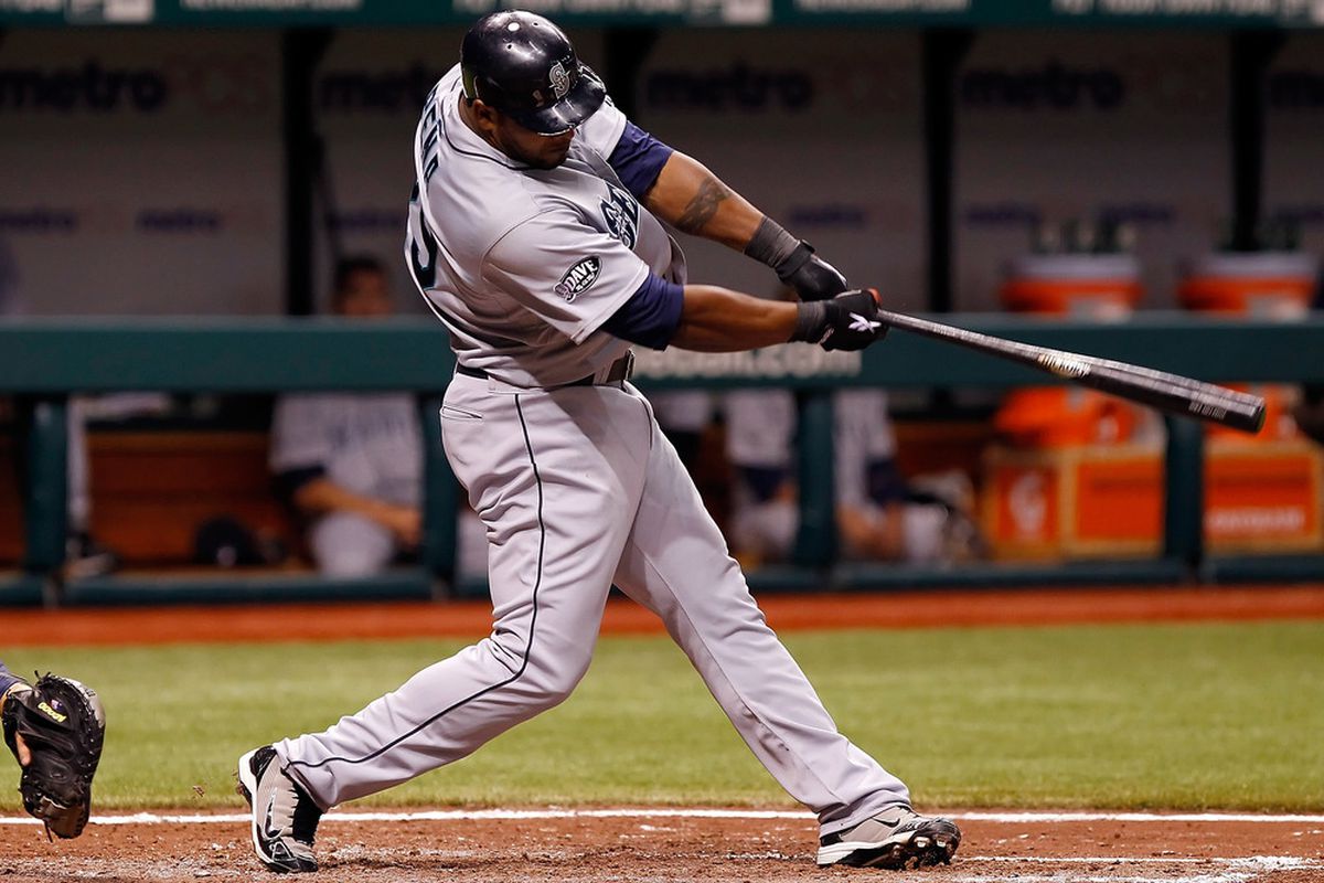 ST. PETERSBURG, FL:  Designated hitter Wily Mo Pena #29 of the Seattle Mariners bats against the Tampa Bay Rays during the game at Tropicana Field in St. Petersburg, Florida.  (Photo by J. Meric/Getty Images)
