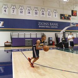 Edwin Jackson works out during Utah Jazz mini camp at the Zion's Bank Center in Salt Lake City on June 12.
