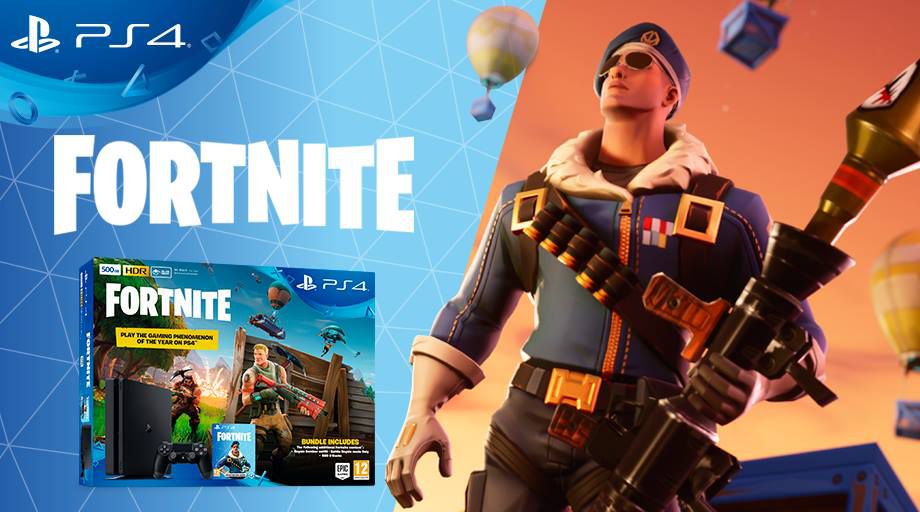 Fortnite bundle ad screenshot, including console packaging and skin.