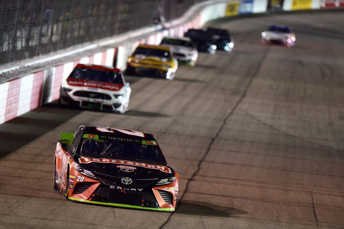 Erik Jones, driver of the #20 Craftsman Toyota, leads a pack of cars during the Monster Energy NASCAR Cup Series Federated Auto Parts 400 at Richmond Raceway on September 21, 2019 in Richmond, Virginia.