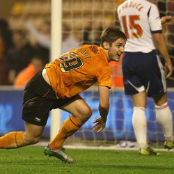 WOLVERHAMPTON, ENGLAND - OCTOBER 23: Kevin Doyle of Wolves celebrates after scoring his second goal during the npower Championship match between Wolverhampton Wanderers and Bolton Wanderers at Molineux on October 23, 2012 in Wolverhampton, England. (Photo