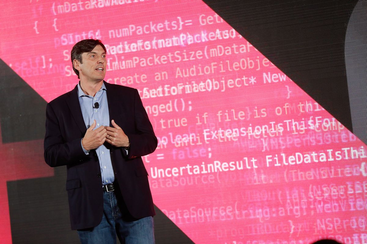AOL CEO Tim Armstrong speaks on stage during the AOL 2015 Newfront on April 28, 2015, in New York City.  (Photo by Brian Ach/Getty Images for AOL)
