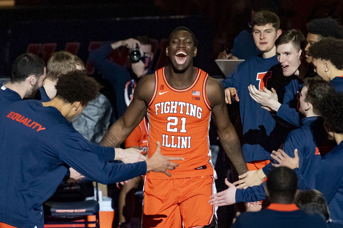 Illinois Fighting Illini center Kofi Cockburn is introduced prior to a game against the Northwestern Wildcats at the State Farm Center.&nbsp;