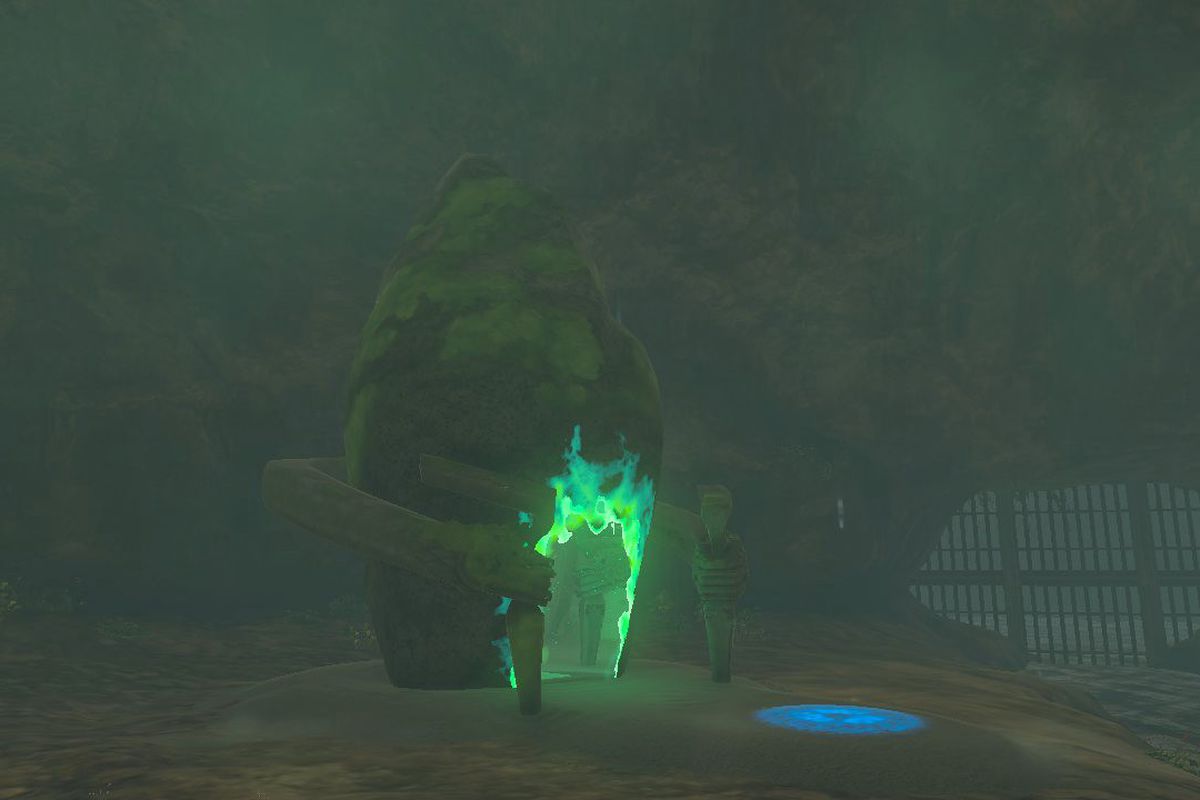 Susub Shrine opening in Zelda: Tears of the Kingdom. It’s located within a cave.