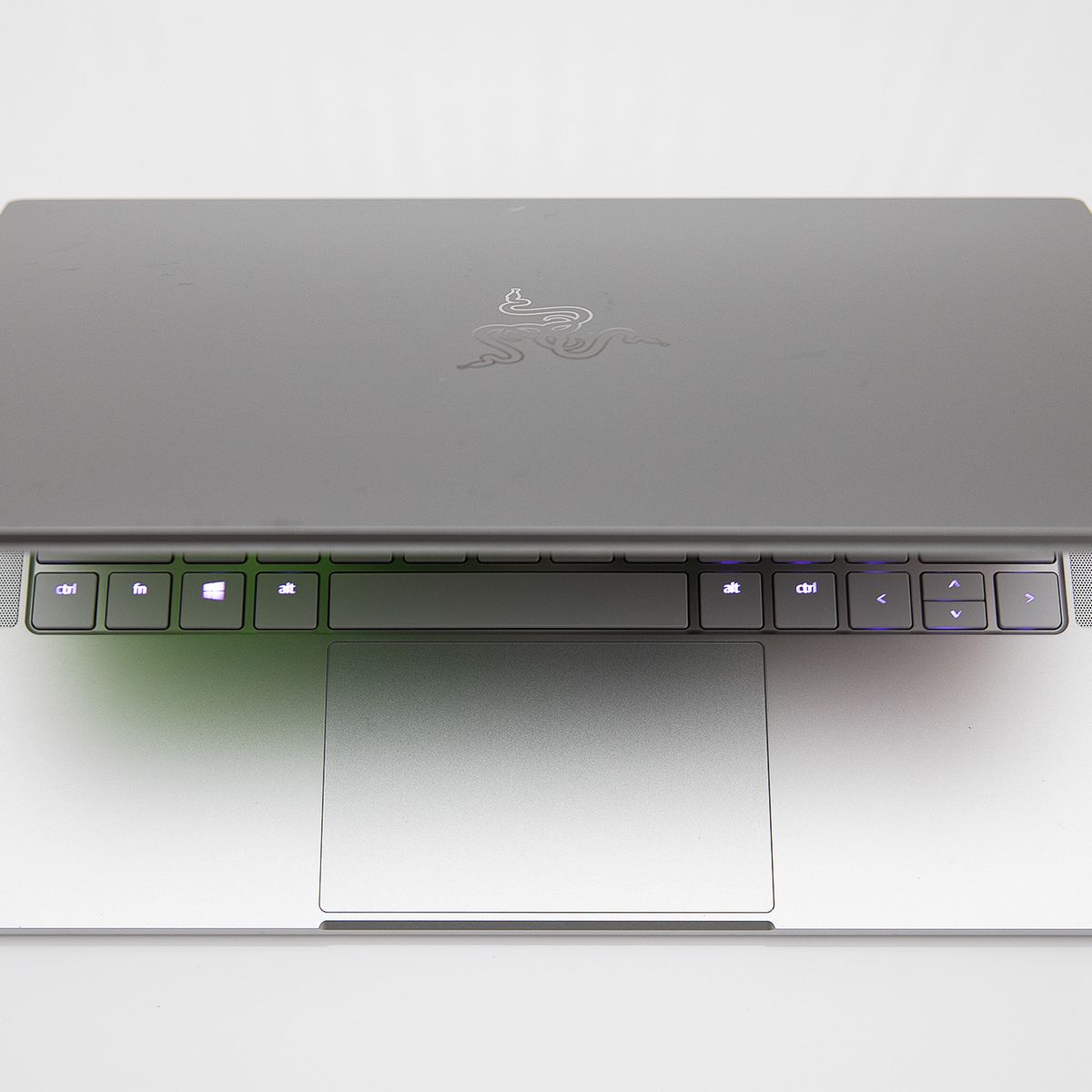 The Razer Book 13 seen from above, half open.