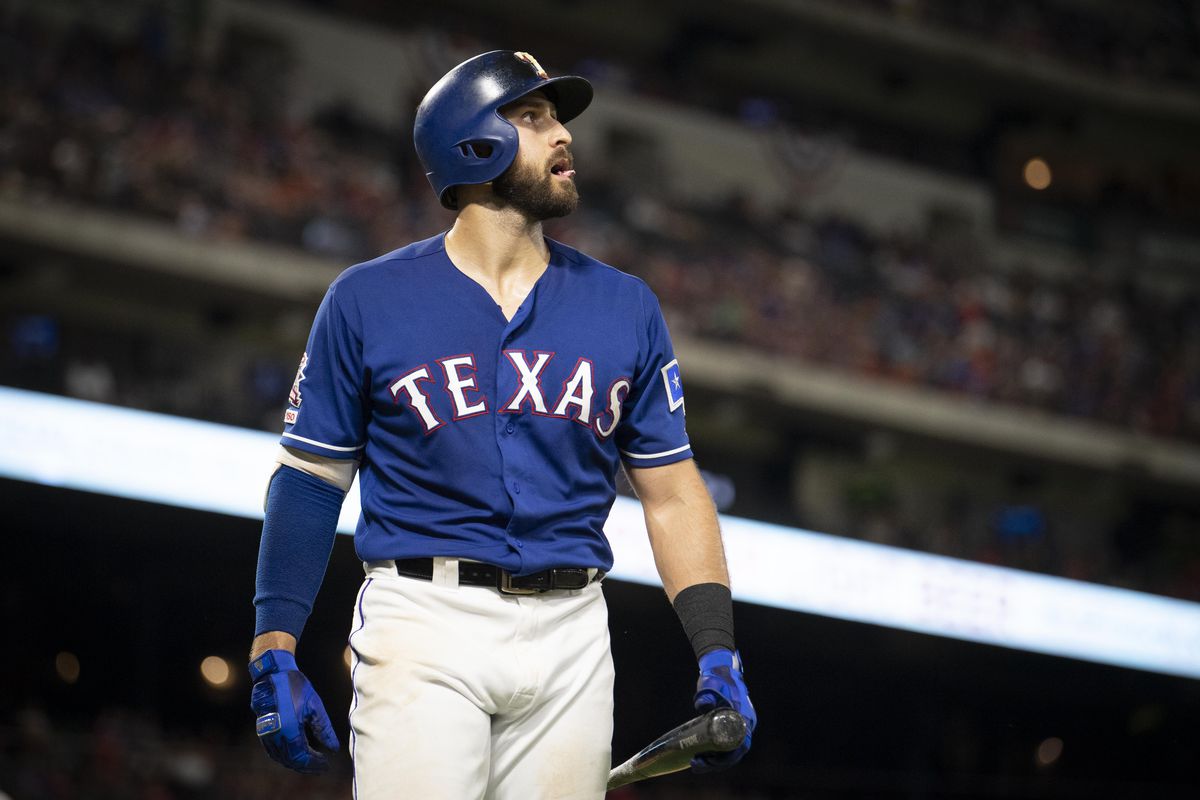 Texas Rangers left fielder Joey Gallo in action during the game between the Rangers and the Astros at Globe Life Park in Arlington.