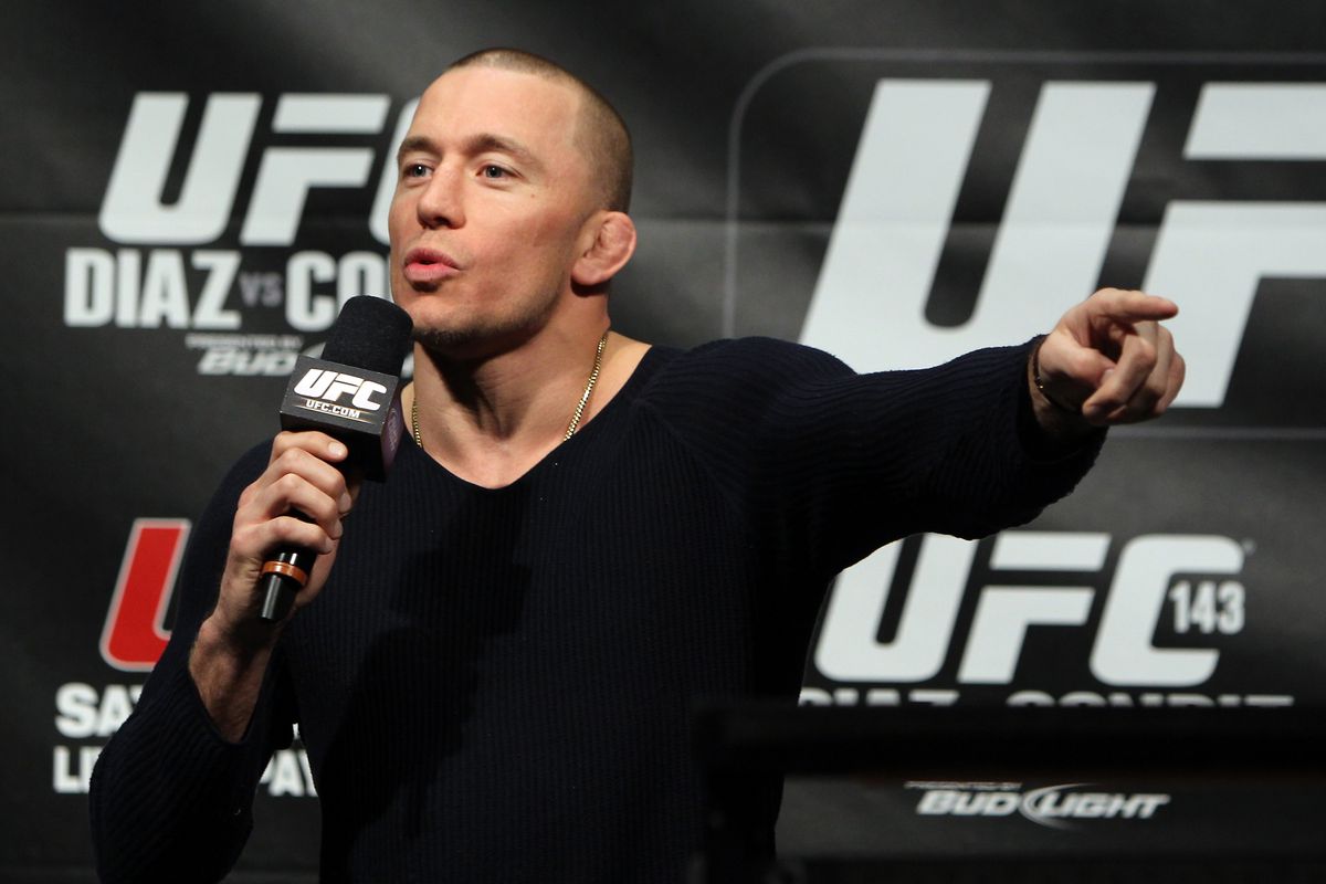 Georges St-Pierre speaks to the fans during a Q&amp;A session for UFC 143 in 2012. 