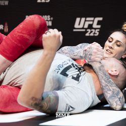Megan Anderson shows off her ground game at UFC 225 open workouts.