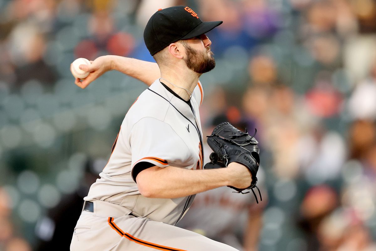 Starting pitcher Alex Wood of the San Francisco Giants throws against the Colorado Rockies in the first inning during game two of a double header at Coors Field on May 04, 2021 in Denver, Colorado.