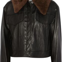 Shearling-trimmed leather coat, $650