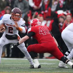 Brother Rice’s John Bean (2) cuts to avoid Marist’s Jake Duerr (40) in the first half of the Crusaders’ 14-3 semi-final victory over the Redhawks, Chicago, llinois, November 17, 2018. | Allen Cunningham / for Chicago Sun-Times
