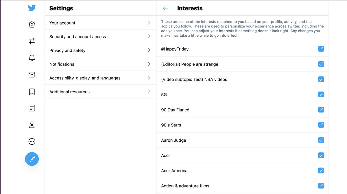 “Interests from Twitter” tells you all the various interests that Twitter has matched to you based on your activity.