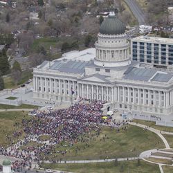 Protesters gather outside the state Capitol during the "March for Our Lives" event in Salt Lake City on Saturday, March 24, 2018.