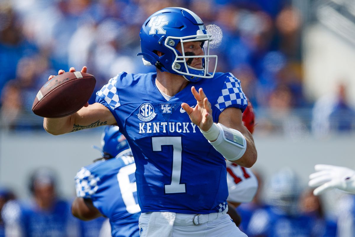 Kentucky Wildcats quarterback Will Levis throws a pass during the first quarter against the Youngstown State Penguins at Kroger Field.