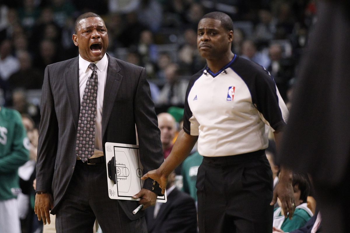 Apr 11, 2012; Boston, MA USA; Boston Celtics head coach Doc Rivers, "AAAAAAAAAAAAAAAAAA AAAAAAAAAAAAAAAAA AAAAAAAAAAAAA AAAAAAAAAAAAAAAAAA AAAAAAAAAAAAAHHHH!!!"
