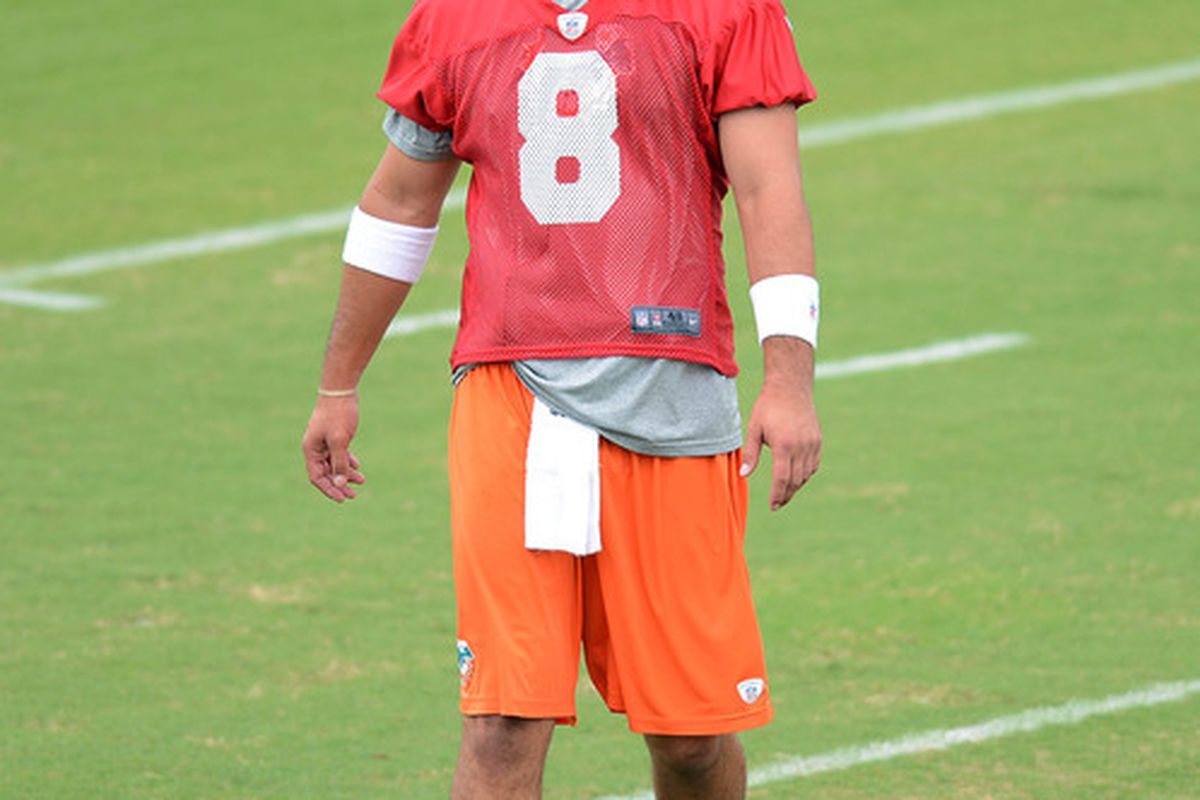 Miami Dolphins quarterback Matt Moore took the first snaps of practice to open training camp today.