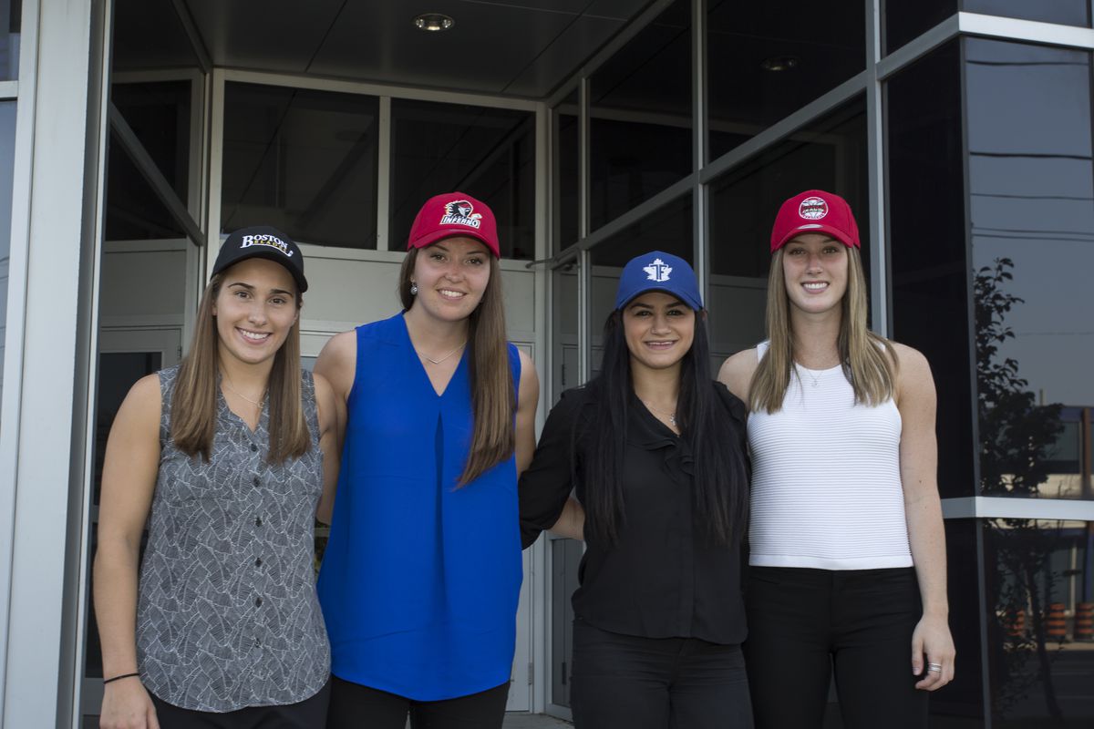 2017 CWHL first round draft picks Courtney Turner, Taryn Baumgardt, Kristyn Capizzano, and Cayley Mercer