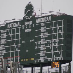 2:39 p.m. Scoreboard, showing inning-break countdown timer - 