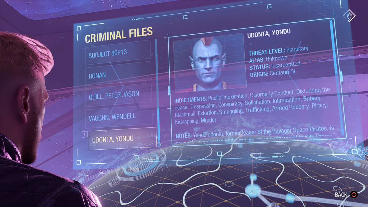 A criminal file for Yondu in Marvel’s Guardians of the Galaxy
