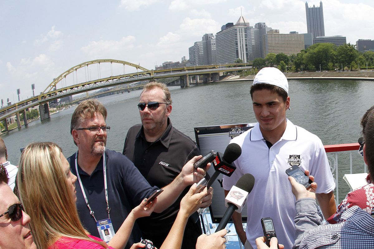PITTSBURGH, PA - JUNE 21:  Top NHL prospect Nail Yakupov speaks to the media during media availability on the Gateway Clipper Express on June 20, 2012 in Pittsburgh, Pennsylvania.  (Photo by Justin K. Aller/Getty Images)