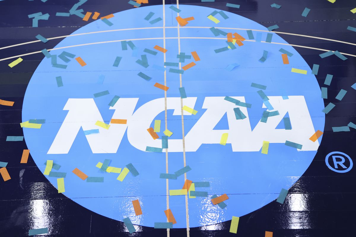 A NCAA logo is seen after the South Carolina Gamecocks defeated the UConn Huskies during the championship game of the NCAA Women’s Basketball Tournament at Target Center on April 3, 2022 in Minneapolis, Minnesota.