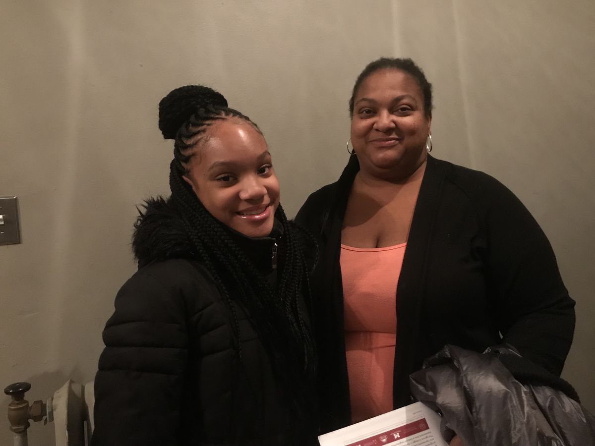 Jennifer Collins and her daughter, Bailee Williams, attended a December meeting to learn more about the new Detroit high school at Marygrove College.