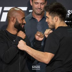 Demetrious Johnson and Henry Cejudo square off at UFC 227 media day.