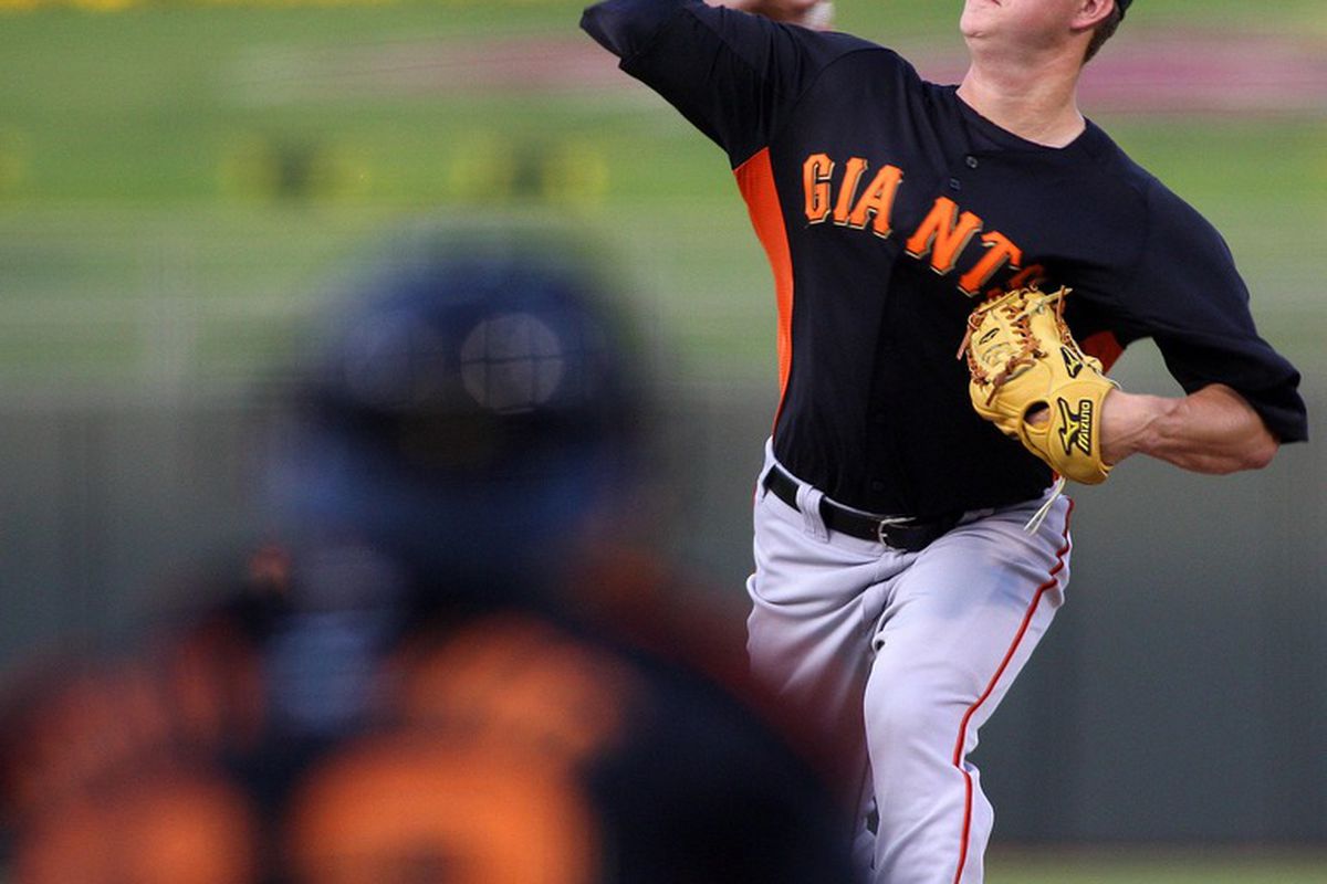 Mar 29, 2012; Surprise, AZ, USA; San Francisco Giants starting pitcher Matt Cain (18) pitches against the Texas Rangers during the second inning at Surprise Stadium.  Mandatory Credit: Jake Roth-US PRESSWIRE