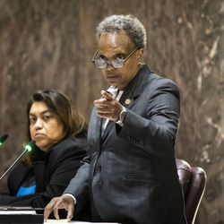 Mayor Lori Lightfoot presides over a Chicago City Council meeting at City Hall, Wednesday morning, June 23, 2021.