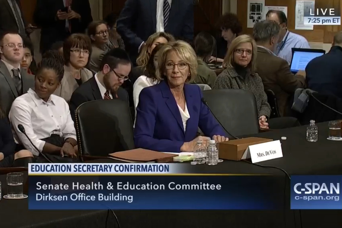 Betsy DeVos answers questions during her Jan. 17 confirmation hearing before the Senate Committee on Health, Education, Labor and Pensions.