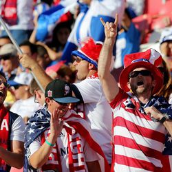 Fans cheer prior to Team USA and Honduras playing Tuesday, June 18, 2013, at Rio Tinto Stadium.