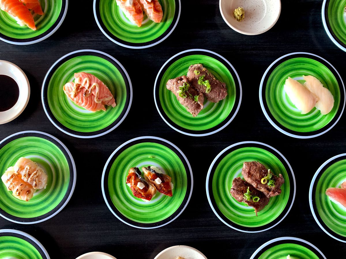 Sushi plates from Kura conveyor belt sushi spot