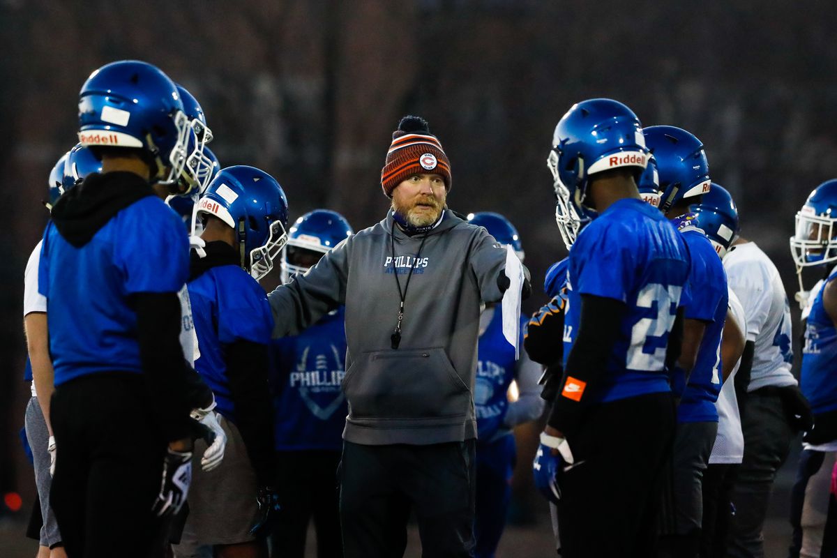Phillips coach Troy McAllister talks to his team during practice on March 3rd, 2021. 