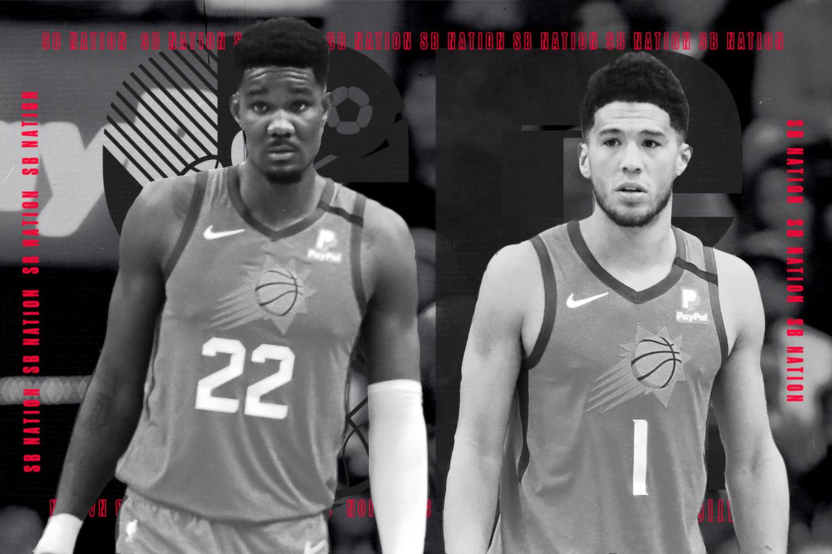 Deandre Ayton and Devin Booker of the Suns.