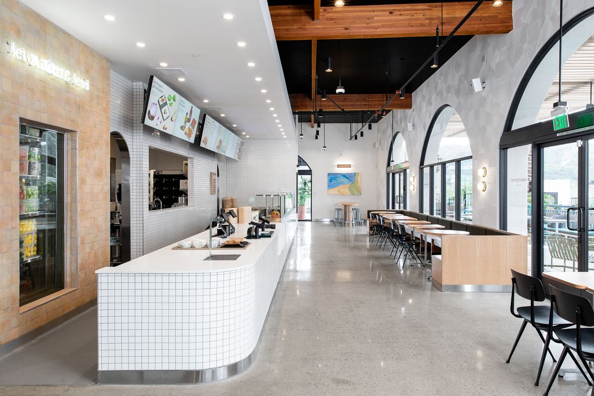 A fast-casual dining room and ordering counter.
