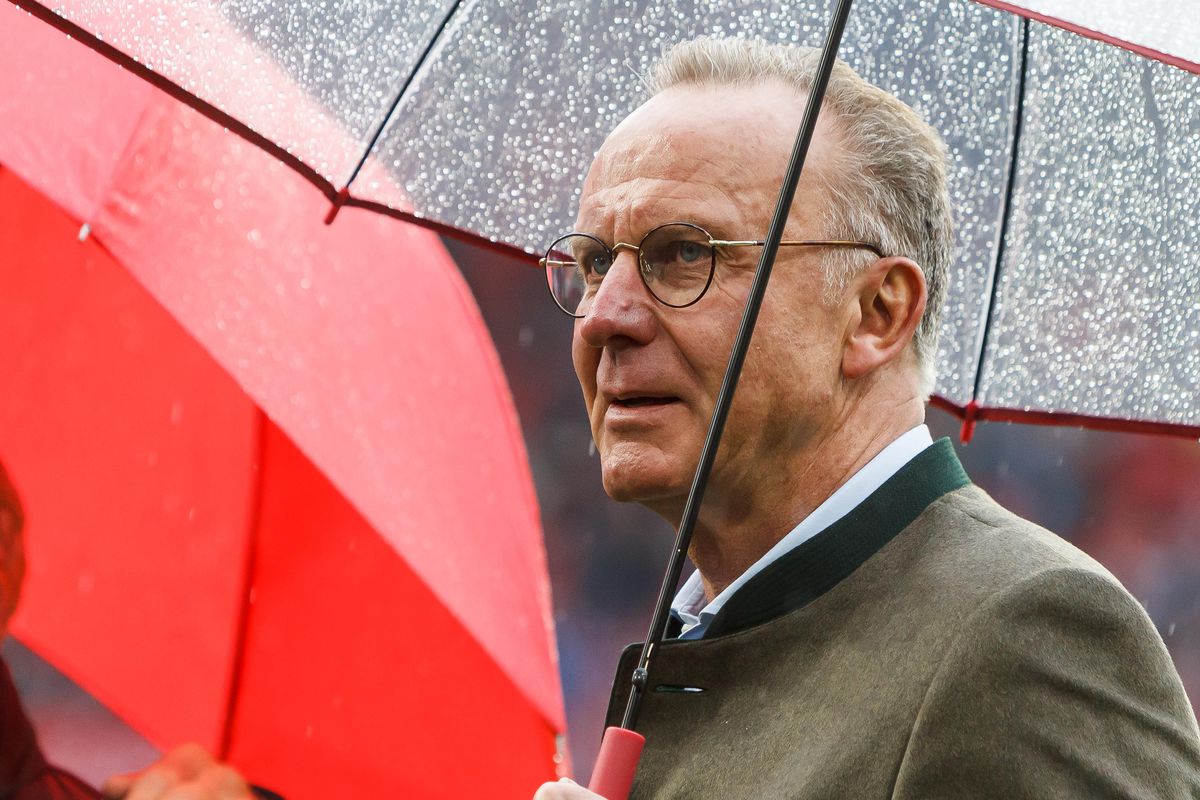 MUNICH, GERMANY - MAY 04: Chairman Karl-Heinz Rummenigge of FC Bayern Muenchen looks on prior to the Bundesliga match between FC Bayern Muenchen and Hannover 96 at Allianz Arena on May 4, 2019 in Munich, Germany.