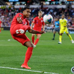 June 18, 2019 - Saint Paul, Minnesota, United States - USA midfielder Weston McKennie (8) crosses the ball during the USA vs Guyana match at Allianz Field.