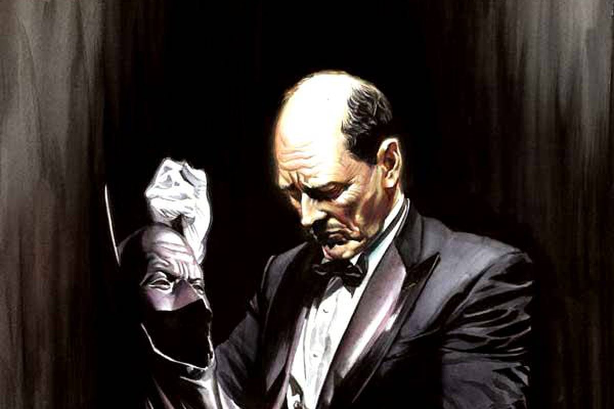 Batman’s butler and surrogate parent Alfred Pennyworth in the textless variant cover of Batman #686, DC Comics (2009).