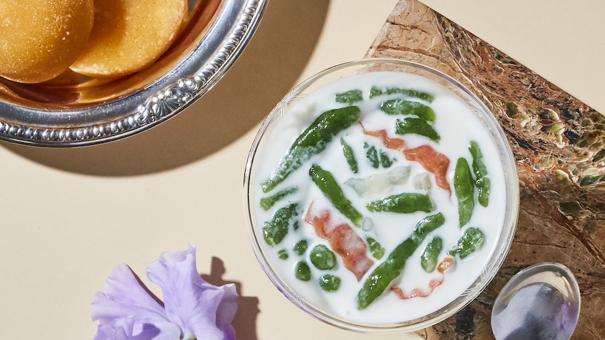 sweet soup with pandan jellies