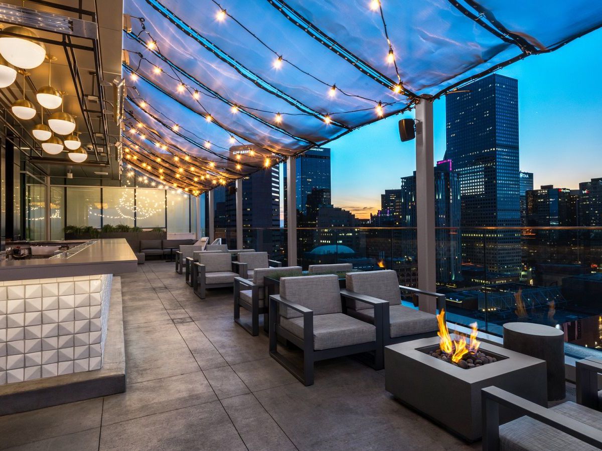 Rooftop hotel bar in downtown Denver