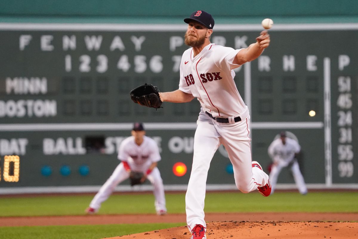 Boston Red Sox starting pitcher Chris Sale (41) throws against the Minnesota Twins in the first inning at Fenway Park.