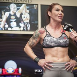 Cris Cyborg talks to the media after UFC 222 workouts.
