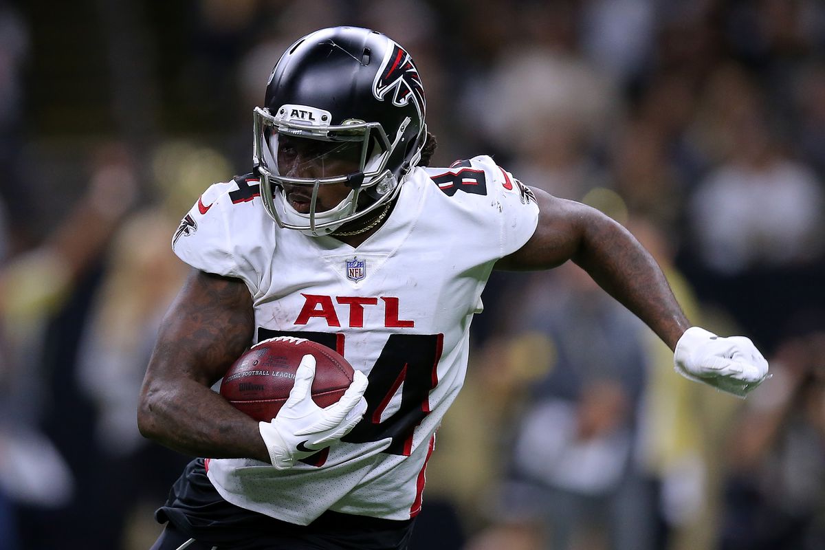 Cordarrelle Patterson #84 of the Atlanta Falcons runs with the ball against the New Orleans Saints during a game at the Caesars Superdome on November 07, 2021 in New Orleans, Louisiana.