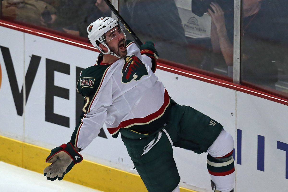 Was this the final goal celebration for Cal Clutterbuck in a Wild sweater?