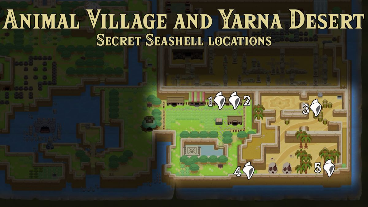 Link’s Awakening Animal Village Yarna Desert Secret Seashell locations map